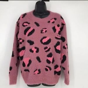 DAVI&DARI Fuzzy Pink Animal Print Sweather M